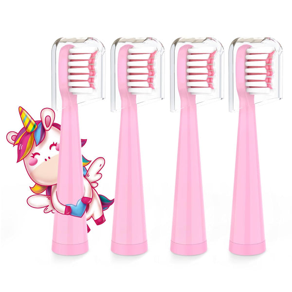 Vekkia Sonic Kids Electric Toothbrush Replacement Heads, Pink (4 Pack), 7X More Plaque Removal, Soft Bristles
