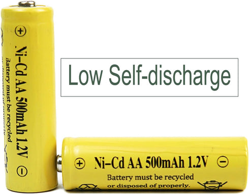 12 Packs 1.2V AA 500mAh Nickel Cadmium Rechargeable Batteries for Solar Lights, Lawn Landscape Lighting (AA Size)