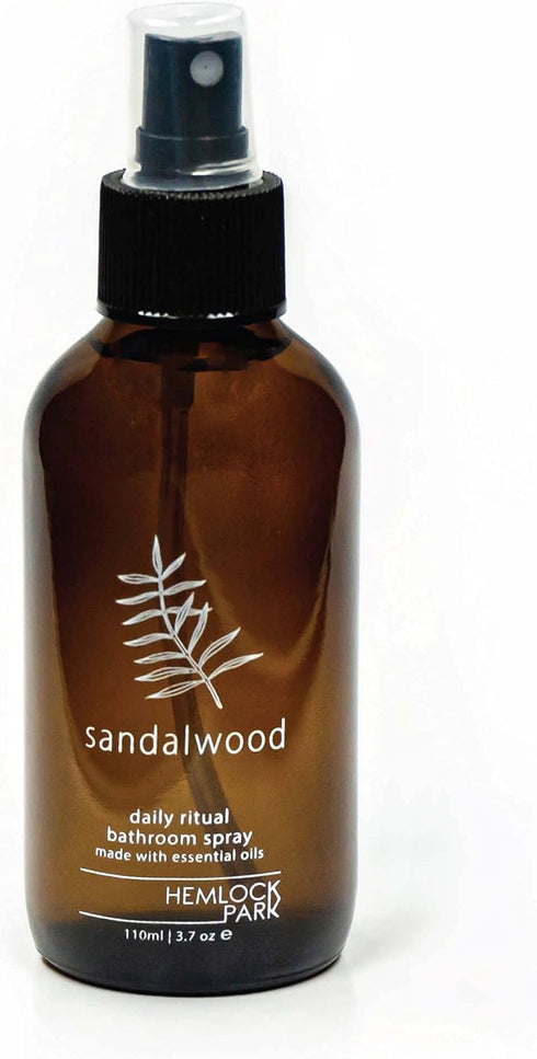Hemlock Park Bathroom & Toilet Spray, Essential Oils Naturally Stop Odors (Sandalwood, 4 oz Glass Spray)