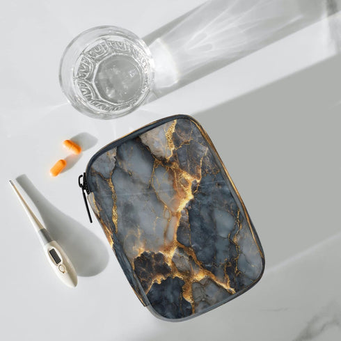 Skerhhux 7 Black Gold Marble Pill Case Travel Pill Organizer Weekly Day Portable with Zipper Medicine Box Pill Case