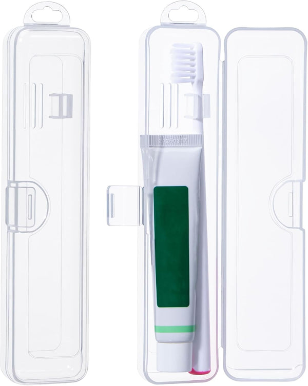 Toothbrush Travel Case 2 Pack, Clear Plastic Holder for Toothbrush & Toothpaste, Portable Size 7.87 x 1.85 x 1.18”