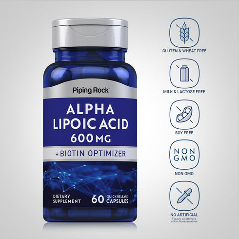 Piping Rock Alpha Lipoic Acid 600mg with Biotin Optimizer - 60 Capsules Non-GMO, Gluten Free Supplement