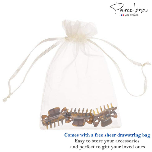 Parcelona Very Small French Classic Claw Clips Set of 3, 1 1/2" Hair Jaw Clips for Girls, Durable Styling Accessories