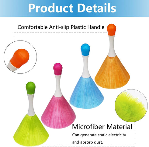 4 Pack 8" Hand Grips Microfiber Washable Duster - Electrostatic Feather Duster Brush for Cleaning Furniture