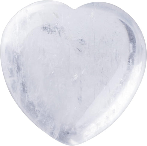Natural 1.2" Clear Quartz Pocket Heart Love Stone, Carved Palm Worry Stone for Chakra Reiki Balancing Therapy