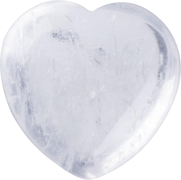 Natural 1.2" Clear Quartz Pocket Heart Love Stone, Carved Palm Worry Stone for Chakra Reiki Balancing Therapy