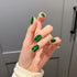 St. Patrick’s Day Green Press on Nails, Shiny Cat Eye Short Square False Nails with Glitter Designs