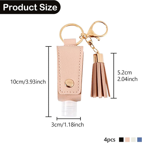 4 Pack Small Hand Sanitizer Keychain Portable Leather Empty Bottles for Toiletry Shampoo Lotion Soap