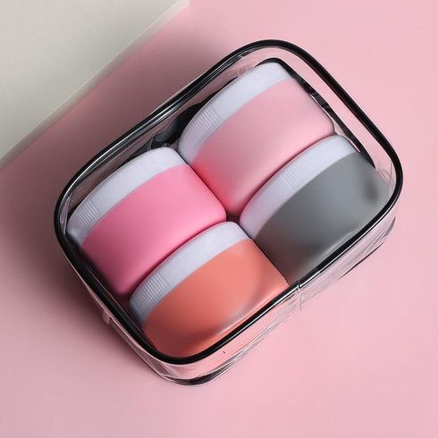 Travel Containers for Toiletries, Silicone Cream Jars BPA Free, TSA Approved 2oz Leak-proof Essentials with Lid for