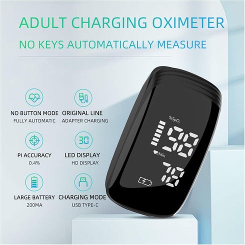Pulse Oximeter Fingertip, Pulse Oximeter Rechargeable,Pulse Oximeter with Rechargeable, Fingertip Blood Oxygen Saturation Monitor Rechargeable, Accurate Fast SpO2 Reading (Black)