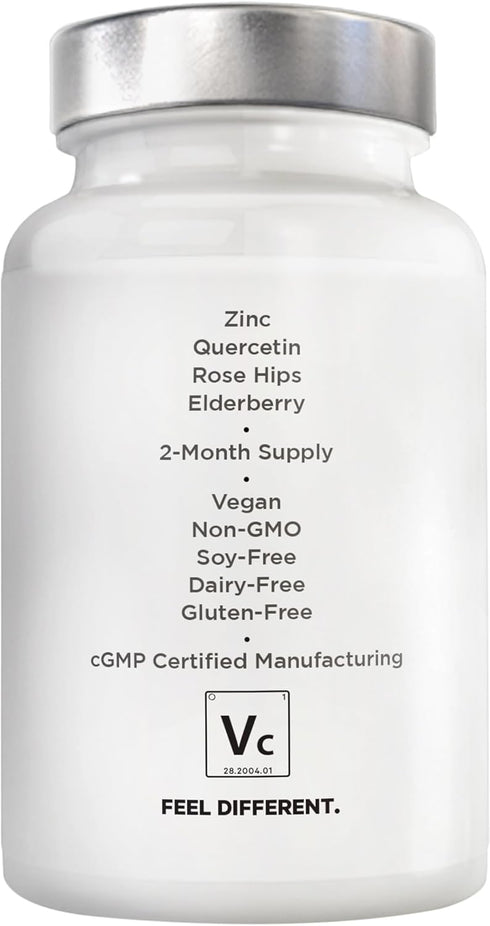 Amen Vitamin C+ Supplement with Zinc | 120 Capsules | Bioflavonoids, Quercetin, Rose HIPS, Elderberry – Vegan, Non-GMO