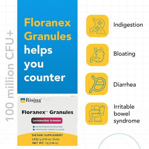 Rising Health - Floranex Granules - Probiotic Dietary Supplements - 12 Packets