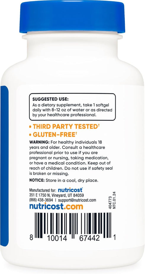 Nutricost Vitamin D3 1000 iu Softgels, 240 Softgels, Non-GMO, Gluten Free