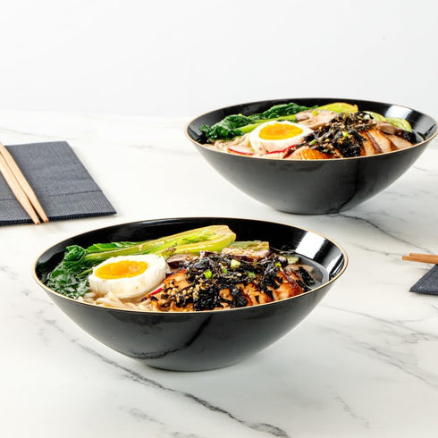 Restaurantware Moderna 16 Ounce Plastic Bowls, 20 Durable Disposable Salad Bowls, Gold-Rimmed Heavy-Duty