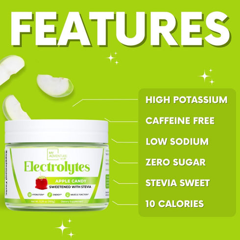 Zero Sugar - Apple Candy Electrolytes Powder - Caffeine Free Hydration with All Natural Ingredients, 30 Servings