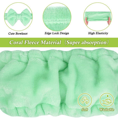 Shintop Makeup Headband - Soft Face Wash Headband with Cute Bow, Light Green