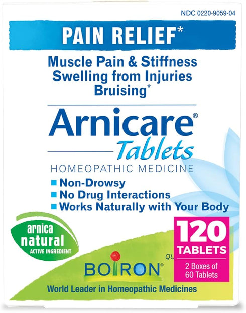 Boiron Arnicare Tablets for Pain Relief, Muscle Pain, Joint Soreness, 120 Count (2 Pack of 60)