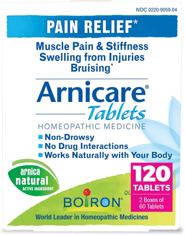 Boiron Arnicare Tablets for Pain Relief, Muscle Pain, Joint Soreness, 120 Count (2 Pack of 60)