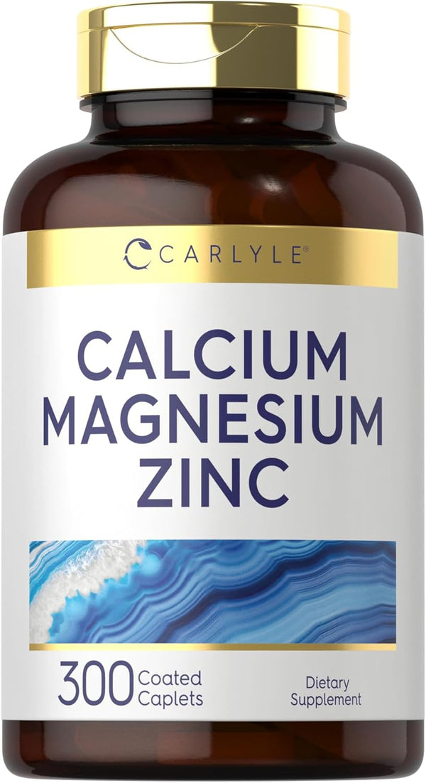 Carlyle Calcium Magnesium Zinc, 300 Caplets, Vegetarian, Non-GMO, Gluten Free Supplement