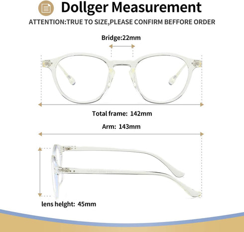 Dollger Blue Light Blocking Glasses, Vintage Round Frame Eyeglasses for Women Men, 2 Pack Transparent and Black