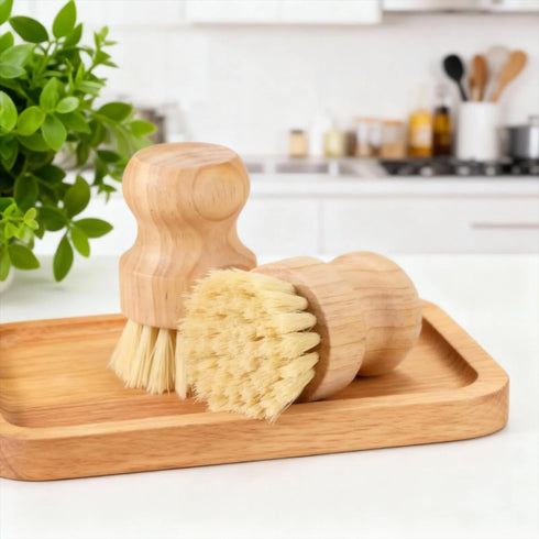 Ntwoiee 6 Set Pcs Bamboo Dish Scrub Brushes Wooden Scrubbers Kitchen Dishwashing Scrubber with Natural Sisal Bristles