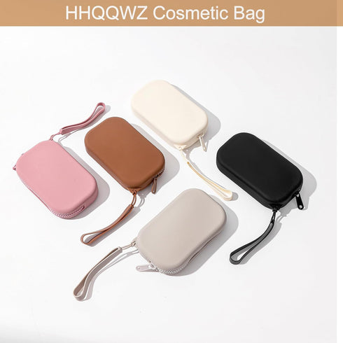 Portable Silicone Makeup Bag for Women, Small Travel Waterproof Cosmetic Bag with Zipper Closure (Black)