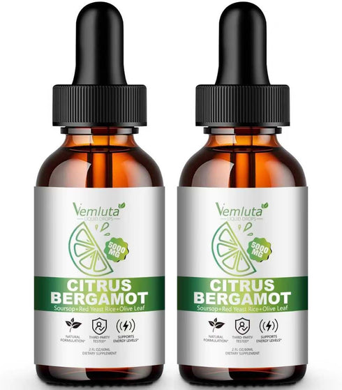 Vemluta 2 Packs 5000mg Citrus Bergamot Liquid Drops-2X Absorption- Cholesterol Lowering Supplement w