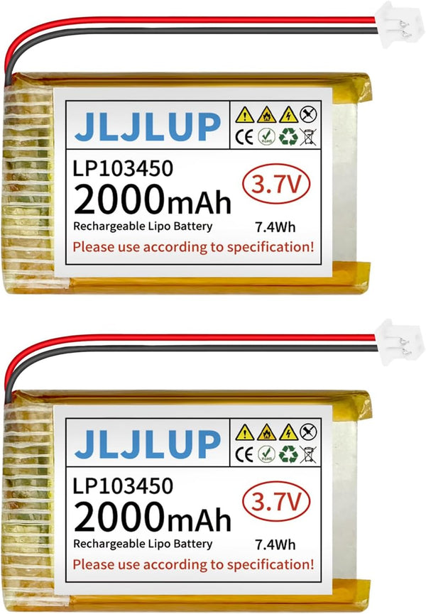 JLJLUP 2Pcs 3.7V Lipo Battery 2000mAh Rechargeable Lithium Polymer Batteries Pack with PH