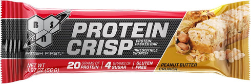 BSN Protein Crisp Bar - Gluten Free Protein Snack Bars, Peanut Butter Crunch, 12 Count (Packaging May Vary)