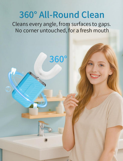 WILDWELLO 4 60-Second U-Shaped Electric Toothbrush, Modes, Clean, Magnetic Contact Charging, Travel-Friendly