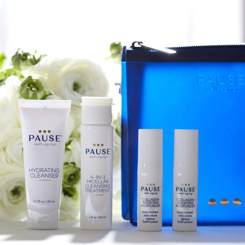 Pause Well-Aging Discovery Kit | 0.7oz Hydrating Cleanser, 1oz Micellar Treatment, 2 x 0.17oz Collagen Boosting