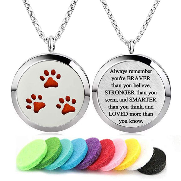 Aromatherapy Essential Oil Diffuser Necklace Stainless Steel Inspirational Locket Pendant (Dog Paw)