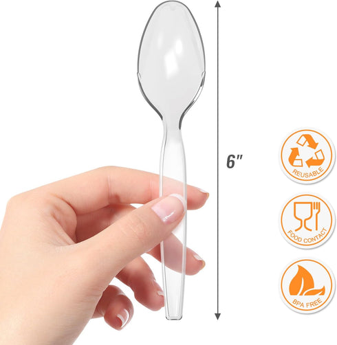 Disposable Plastic Spoons Clear, Pack of 50 Individually Wrapped