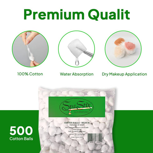 Spa Stix Cotton Balls, 500 Count Medium Size, Non Sterile Super Soft, White