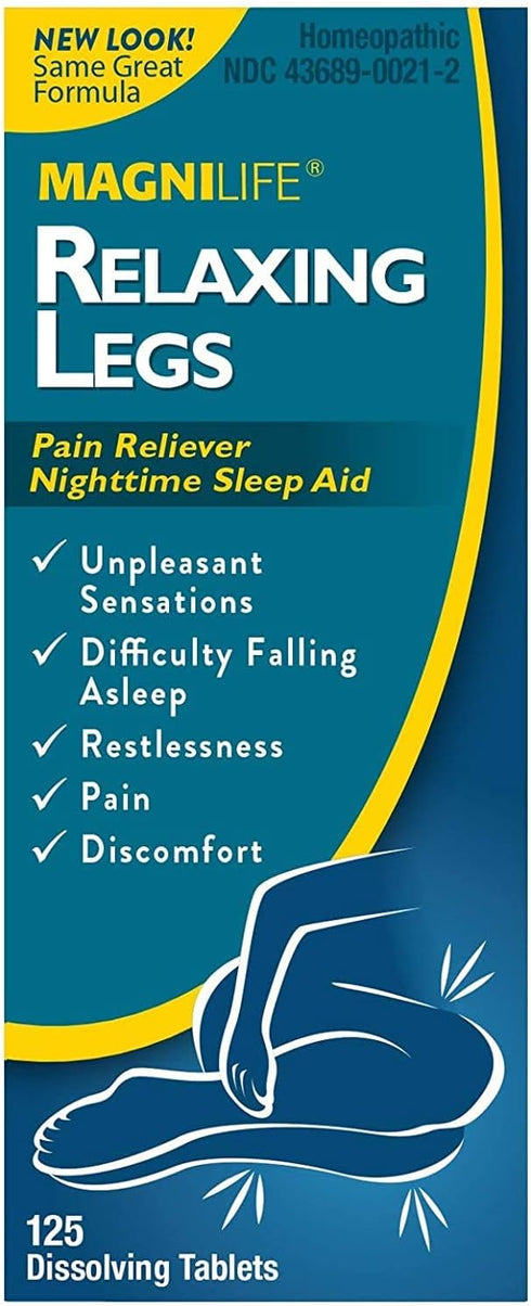 MagniLife Relaxing Legs, Natural Sleep Aid and Pain Reliever, Calms Jerks, Restlessness, and Discomfort - 125 Quick Dissolve Tablets