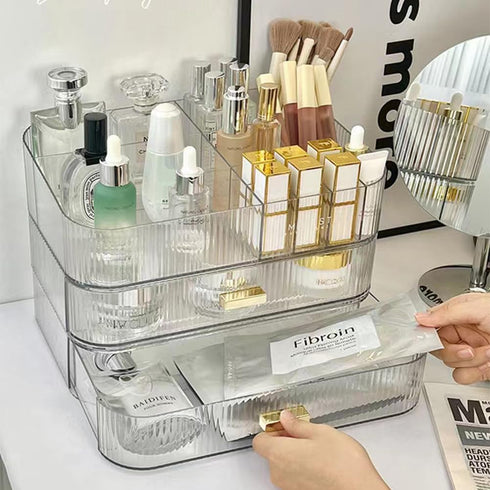 MIUOPUR Stackable Makeup Organizer Drawers - Bathroom Vanity Organizers for Desk and Dresser Countertops, Clear