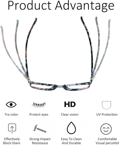 VisionGlobal Blue Light Blocking Glasses for Women, Anti Eyestrain, Stylish Square Frame, Computer Reading (+1.50