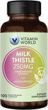 Vitamin World Milk Thistle (Silymarin) Standardized Extract 250mg, 100 Capsules, St. Mary’s Thistle, Antioxidant,