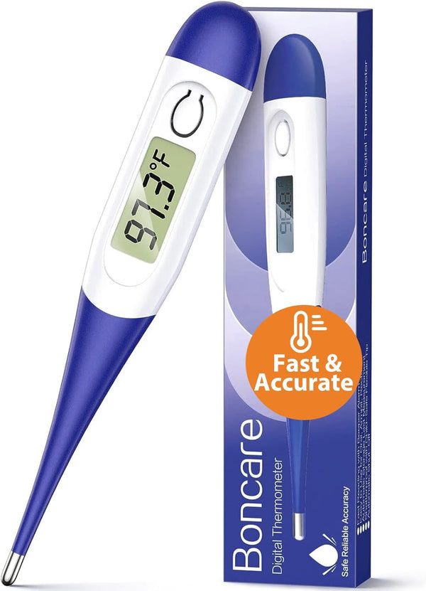 Boncare 10 Seconds Digital Thermometer for Adults and Kids, Accurate Rectal Thermometer with Fever Alarm (Dark Blue)