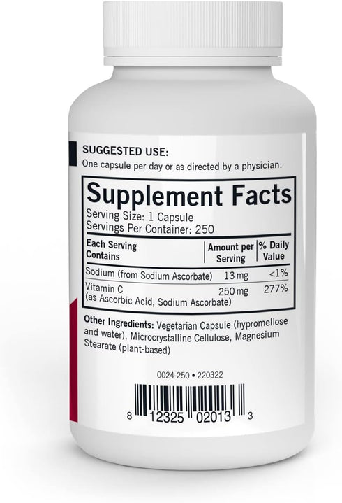 Kirkman Vitamin C 250 mg, Hypoallergenic, 250 Capsules