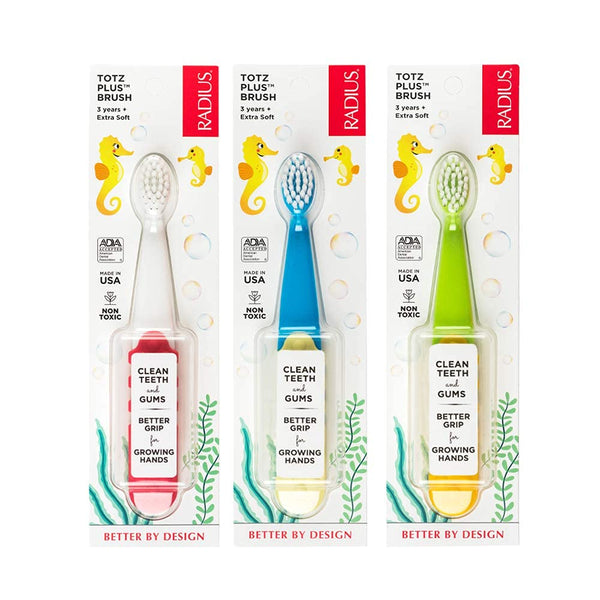 RADIUS Totz Plus Brush Kids Toothbrush, Silky Soft, BPA Free, ADA Accepted, Designed for Delicate Teeth & Gums, Pack of