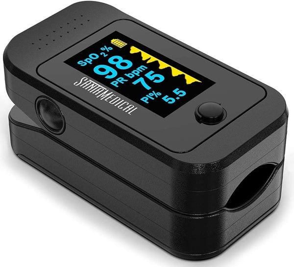 Santamedical Dual Color OLED Fingertip Pulse Oximeter Blood Oxygen Saturation Monitor (SpO2) with Case, Batteries,