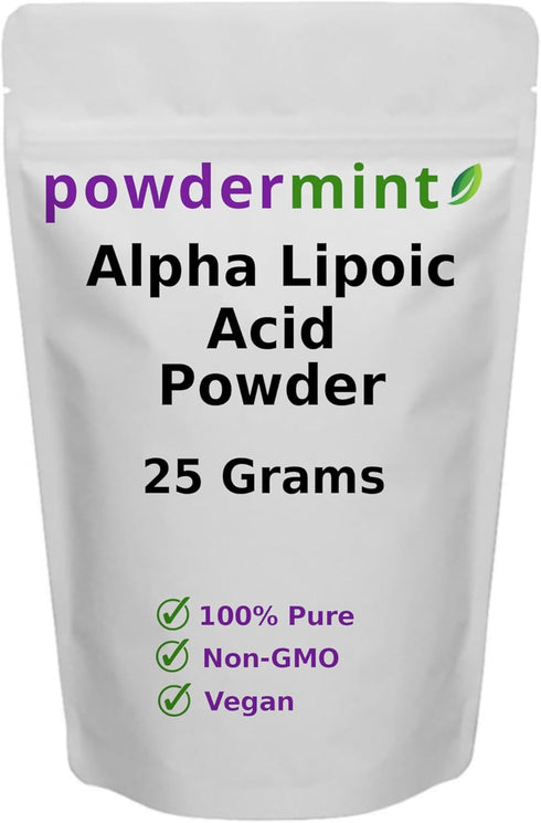 Alpha Lipoic Acid Powder (RS-ALA, Pure ALA) Antioxidant (25 Grams) - Multiple Sizes, Scoop Included