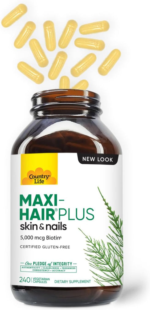 Country Life Maxi-Hair Plus Biotin, Supports Healthy Hair, Skin and Nails, 240 ct