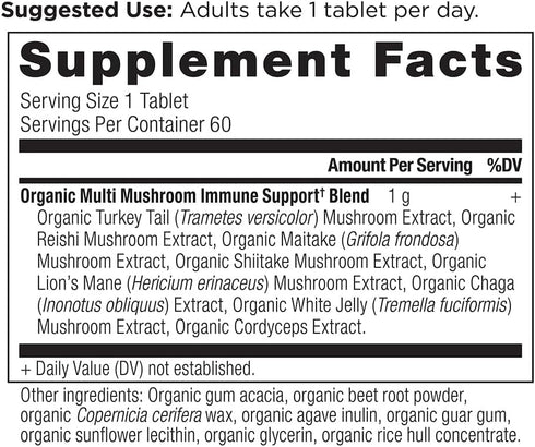 Ancient Nutrition Mushroom Supplement - Organic Multi Mushroom Immune Support Tablet, Gluten Free, 60 Count