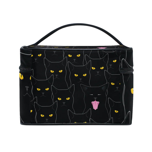 senya Travel Makeup Bags with Zipper, Black Cats Pattern Cosmetic Bag for Women Girls