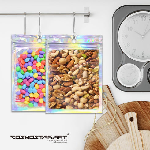 100 Pack Mylar Ziplock Pouches, Holographic Resealable Bags with Clear Front for Multipurpose Storage (4"x6")