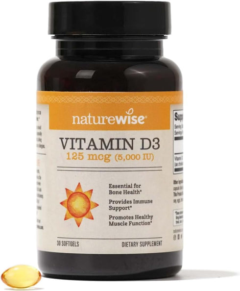 NatureWise Vitamin D3, 5000iu (125 mcg), Healthy Muscle Function & Immune Support, Non-GMO, 30 Count (Mini Softgel)