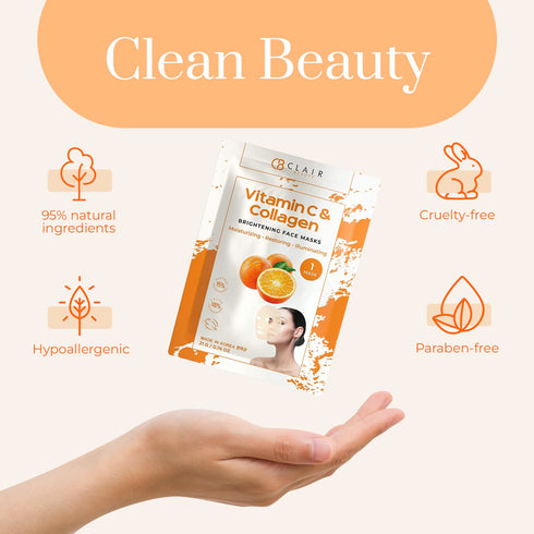 Vitamin C and Collagen Sheet Face Mask - Diminishes Fine Lines, Lifts & Hydrates Skin, Cruelty Free Korean Care