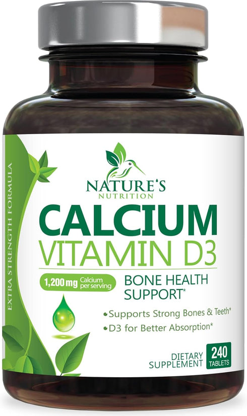 Nature's Calcium Supplement, Calcium 1200 mg Plus Vitamin D3, 240 Tablets, Bone Health & Immune Support